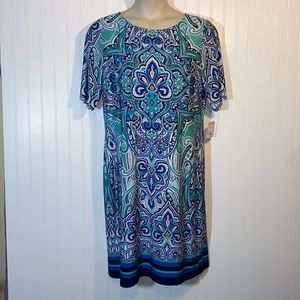 Liz Claiborne Blue and Green Patterned Dress